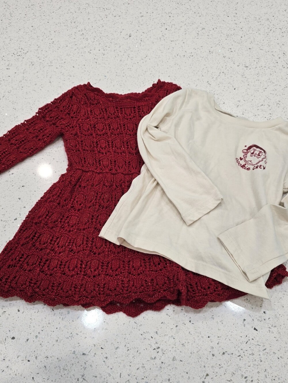 Girls parkly red holiday dress & Santa cookie shirt